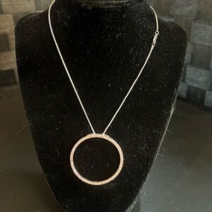 Vintage  pink circle rhinestone silver necklace